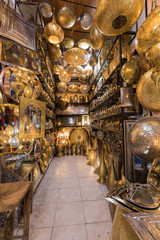 Moroccan style hanging lamps at the market in medina. Lamps and souvenir shops, Marrakech. Traditional moroccan market, Morocco in Africa. Store in Marrakech or Fes taken in December 2019 Nice gift