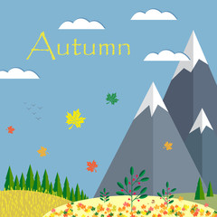 Autumn landscape with mountains. Vector background illustration.