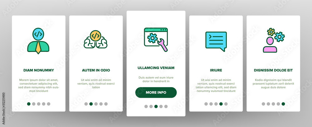 Poster developer onboarding mobile app page screen vector