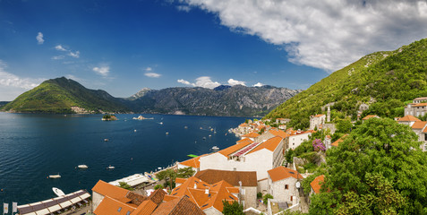 Sunny view of town Perast in the Kotor Bay, Montenegro.