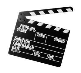 Clapper board isolated on white. Cinema production