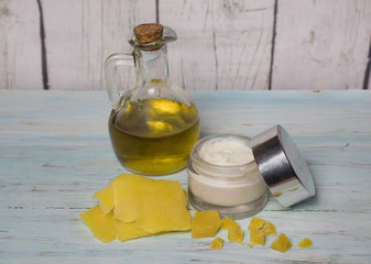 Homemade olive oil face cream, in glass jar