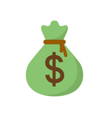 Money bag icon flat vector isolated on white