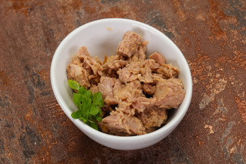 Canned tuna fish in the bowl