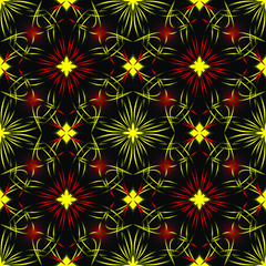 Seamless endless repeating ornament of red, orange, yellow and brown shades