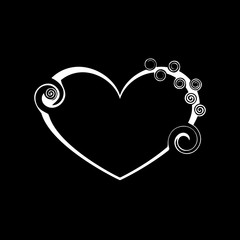 Tender black heart made of spirals and monograms in vintage style.