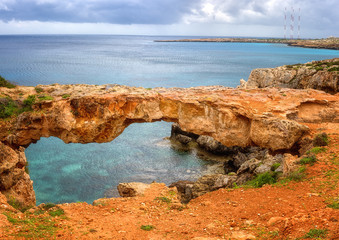 Famous lovers bridge, a stone arch or Kamara tou Koraka bridge in Cyprus, amazing and rare natural...