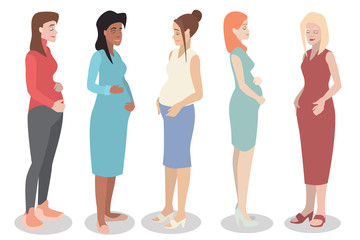 Obraz premium Collection of happy pregnant women. Ideal for advertising a healthy lifestyle and nutrition.