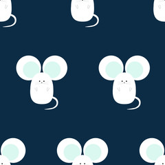 Seamless pattern with white mice on a dark background