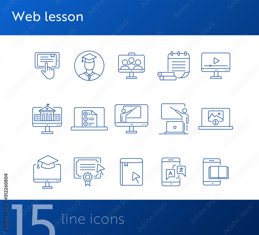 Poster web lesson line icon set