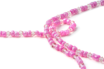 A set of handmade jewelry from a necklace and bracelet. Made of large pink glass beads and bicones.