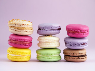 Macaroons on lilac background