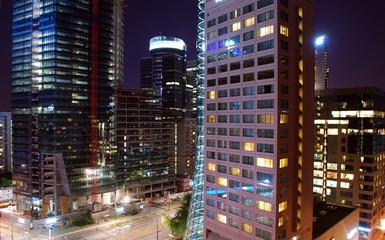 Construction of a skyscraper at night