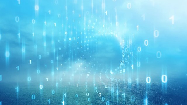 Artistic binary numbers data tunnel in 3d cyberspace background. 
