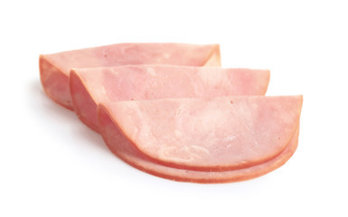 Slices of tasty fresh ham isolated on white