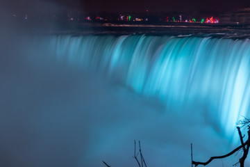 Long exposure of Illuminated Horseshoe Falls in Niagara Falls at night