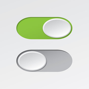 On and Off Blank Ellipse Toggle Switch Buttons Modern Devices User Interface Mockup or Template - Green and Grey on White Background - Gradient Graphic  Design