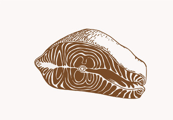 Graphical vintage piece of salmon , sepia background,vector  illustration