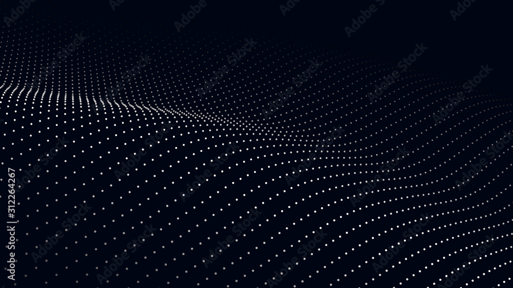 Poster Abstract digital wave of particles. Futuristic point wave. Technology background vector. Vector illustration