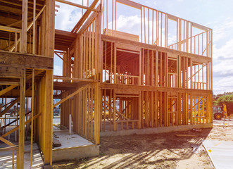 Beam stick built frame of a new house under construction