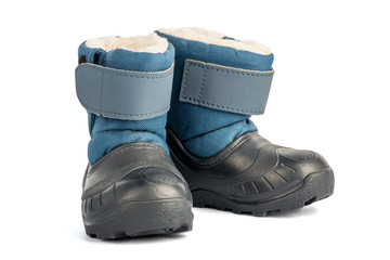 Baby boots isolated on white background. Boots for winter season, kid collection, isolated on white background