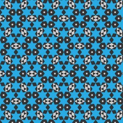 Pattern from a set of dark and light geometric figures on a blue background.