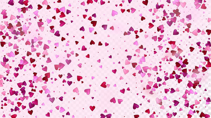 Realistic Hearts Vector Confetti. Valentines Day Romantic Pattern. Beautiful Pink Scatter Valentines Day Decoration with Falling Down Hearts Confetti. Trendy Gift, Birthday Card, Poster Background