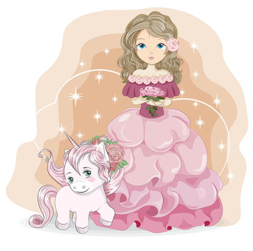 Princess rose flower and unicorn