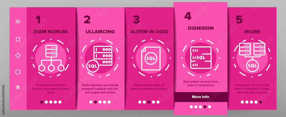 Poster sql database onboarding mobile app page screen vector. sql computing internet security protection an