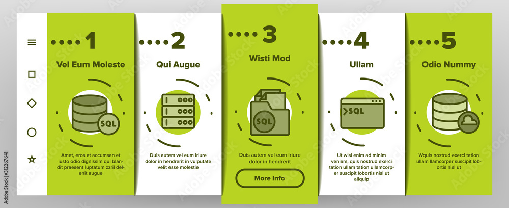 Poster sql database onboarding mobile app page screen vector. sql computing internet security protection an