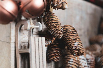 Christmas Pinecone Sledge and Sleigh Bell Fireplace Decoration