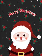 Merry christmas background. Santa on background black with holly.