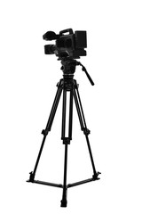 Modern professional video camera isolated on white