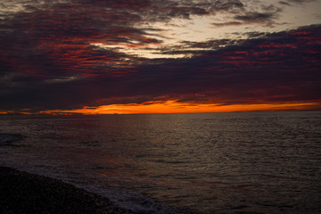 Fototapeta na wymiar Colorfull Sunset Georgia Beach Batumi Sea