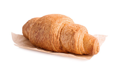 Tasty fresh crispy croissant isolated on white