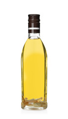 Cooking oil in glass bottle isolated on white