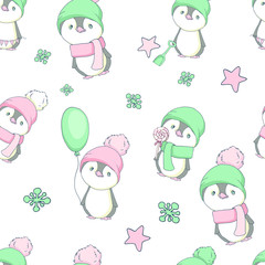 Seamless pattern with penguins