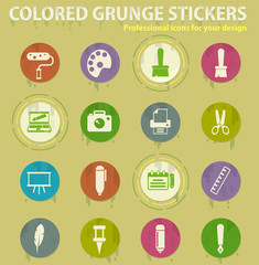 Graphic editor tools colored grunge icons