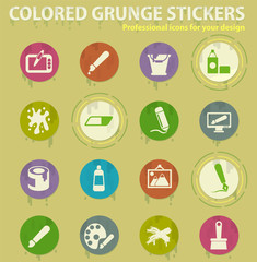 Graphic editor tools colored grunge icons