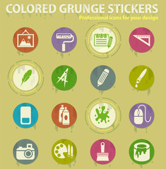 Graphic editor tools colored grunge icons