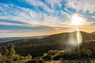 Panoramic view of a valley on a sunny day