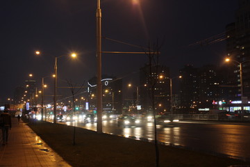 Plakat street or Avenue of the city at night lights
