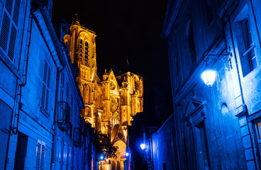 Bourges city and the cathedral during lights nights