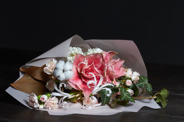 Original bouquet in vintage style, greeting background or concept