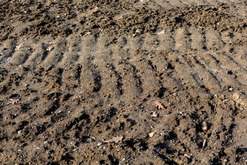 Tire tracks in dirt at construction site