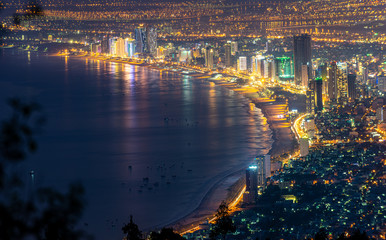 Da Nang City as seen from Ban Co Peak viewpoint at night, Vietnam.