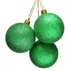 Three green christmas ball isolated on white background. Perfectly retouched, full depth of field on the photo