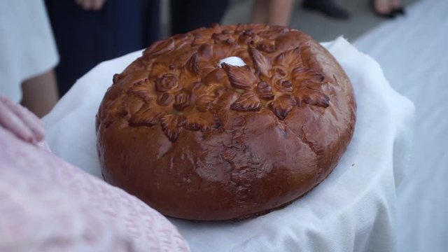 large Russian traditional pie on the holiday