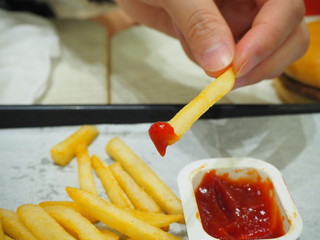  Reflected french fries and ketchup