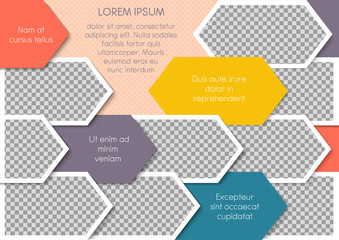 Template for photo collage or infographic in modern style. Frames for clipping masks are in the vector file. Template for a photo album with geometric frames
